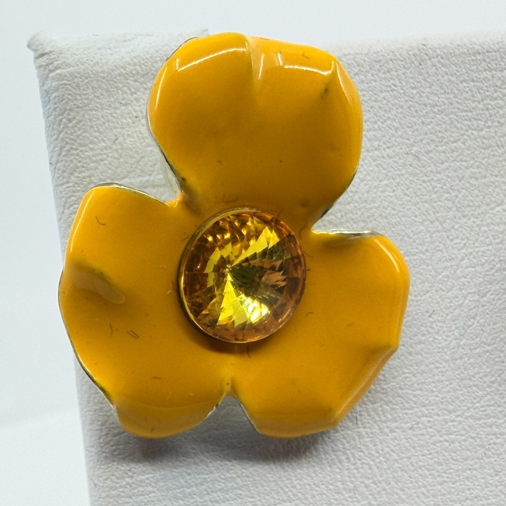 VTG Yellow Enamel Flower Stud Earrings - Boho Cottagecore Festival Gift - Picture 7 of 11